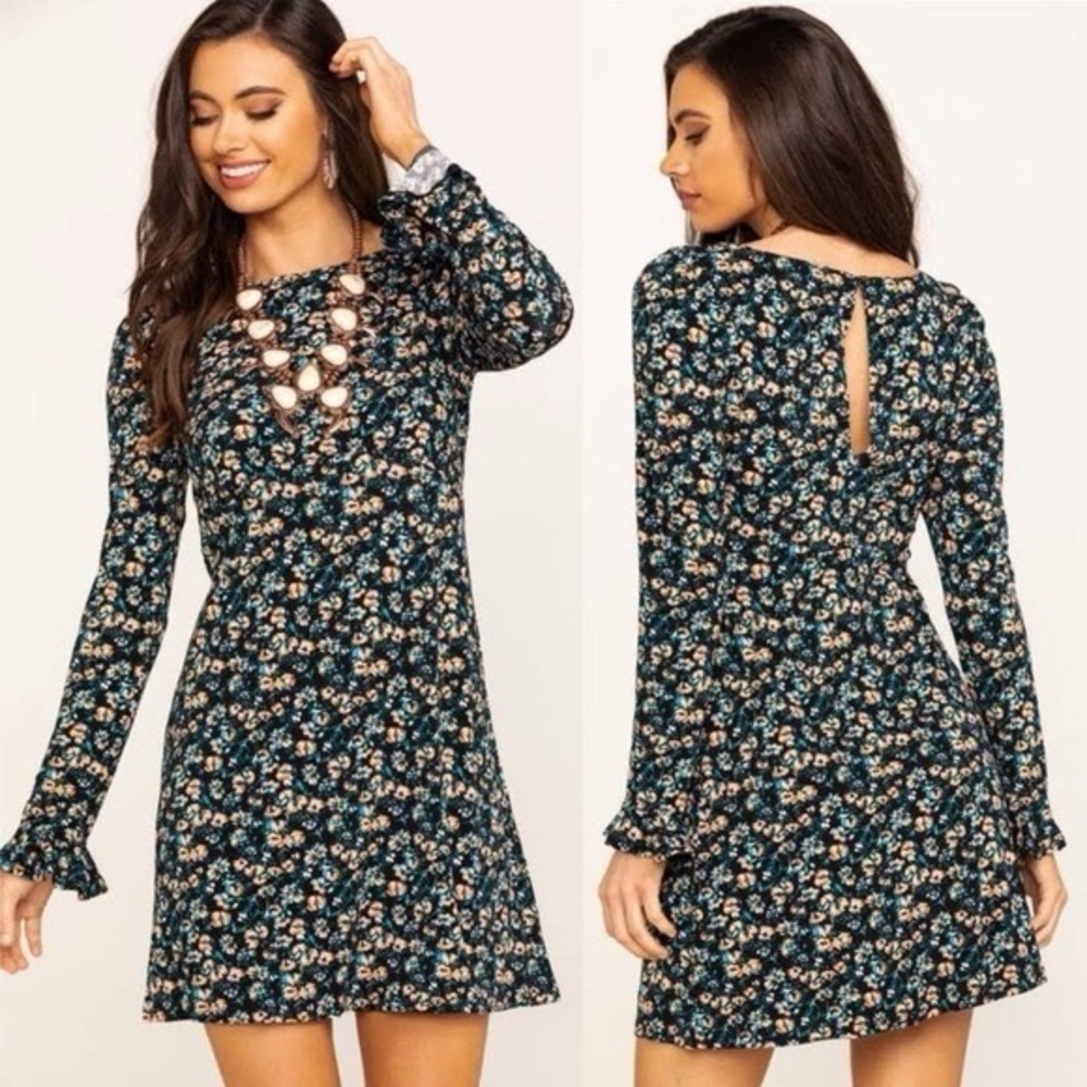 FREE PEOPLE | Floral Bell Sleeve A-Line Dress